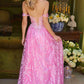 Elegant Pink Off-the-Shoulder Sweetheart Prom Dress Lace Embroidered A-Line Evening Gown DP8189