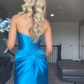 Charmantes blaues Satin-Meerjungfrauenkleid mit Herzausschnitt und hohem Schlitz, langes Ballkleid, Partykleid, Abendkleid DP6497