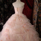 Gorgeous Pink Beaded Strapless Layered Tulle Ruffle 3D Floral Sweet 16 Quinceanera Ball Gown  DP7415