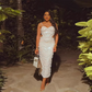 Luxury White Beaded Sequined Sheath Midi Dress with Cutout Side Evening Dress DP8099
