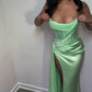 Elegantes Satin-trägerloses, hochgeschlitztes Meerjungfrau-Kleid, langes Ballkleid, Partykleid, Abendkleid DP6490