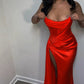 Elegantes Satin-trägerloses, hochgeschlitztes Meerjungfrau-Kleid, langes Ballkleid, Partykleid, Abendkleid DP6490
