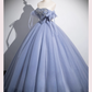 Robe de soirée trapèze en tulle bleu poudré vintage, longueur au sol, avec perles, pour les 16 ans, DP6915