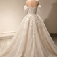 Elegant Off-the-Shoulder Sparkling Lace Long Train Beaded Floral A-Line Wedding Dress DP8596