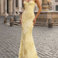 Elegant Spaghetti Strap Mermaid Floral Appliqué Prom Gown DP8178