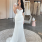 White V Neck Strapless Mermaid Long Prom Dress Wedding Dress, DP2918