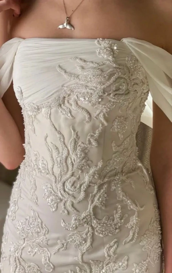 Gorgeous White Off Shoulder Beading Appliques Long Prom Dress Wedding Dress,DP1032