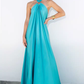 Glamorous Satin Halter-Neck Loose Flowy Evening Gown O-Ring Detail Prom Dress DP8113