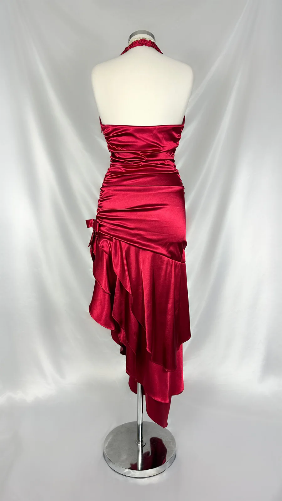 Vintage Wine Red Halter Satin Long Evening Party Dress Birthday Outfits, DP4389
