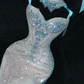 Glänzendes, perlenbesetztes, weißes Tüll-Pailletten-Design, elegantes, bodenlanges Meerjungfrau-Brautkleid, DP6197