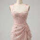 Elegant Sequin Floral Butterfly Embroidered Straps Ruched Bodycon Mini Homecoming Dress DP8667