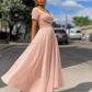 Elegant Pink Chiffon Short Sleeve A-Line Midi Wedding Guest Gown Mother of the Bride Dress DP8112