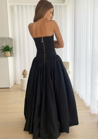 Chic Black Strapless A-Line Elegant Long Prom Dress, DP2147