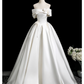 Elegant White Satin 3D Flowers Sweet 16 Quinceanera A-Line Off-the-shoulder Evening Dress Floor Length Ball Gown DP6929