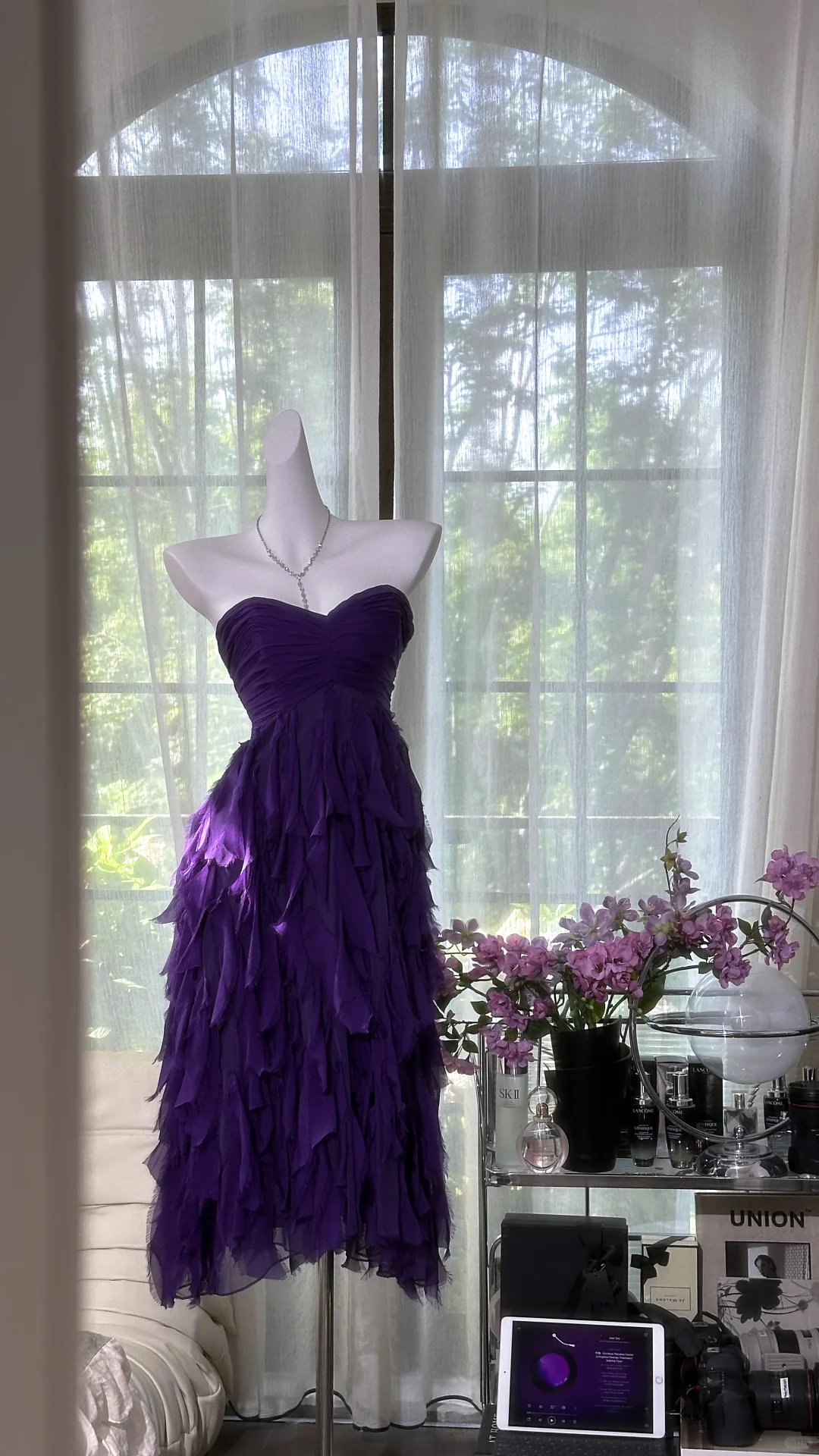 Elegant Purple Sweetheart Strapless Romantic A-Line Chiffon Tiered Evening Dress Prom Dresses DP6143
