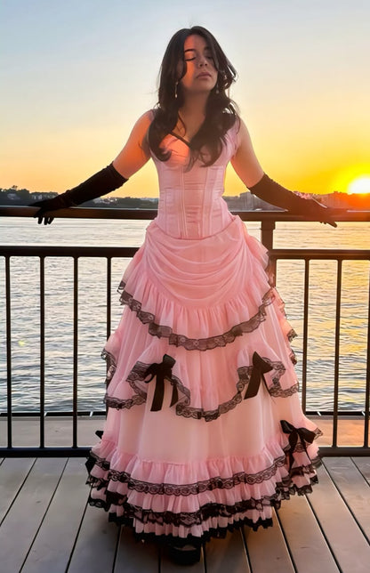 Elegant Pink Ruffle Tiered Straps Lace A-Line Sweet 15 Quinceanera Ball Gown DP8554