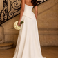 Elegantes schulterfreies A-Linien-Hochzeitskleid aus elfenbeinfarbenem Satin mit Korsett und Schlitz DP8429