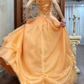 Robe de princesse en tulle pêche de rêve, manches bouffantes, robe de bal pour Sweet 16 ou Quinceañera DP7946