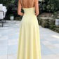 Cute Spaghetti Strap Maxi Dress Tie Front A-Line Prom Dress DP8207