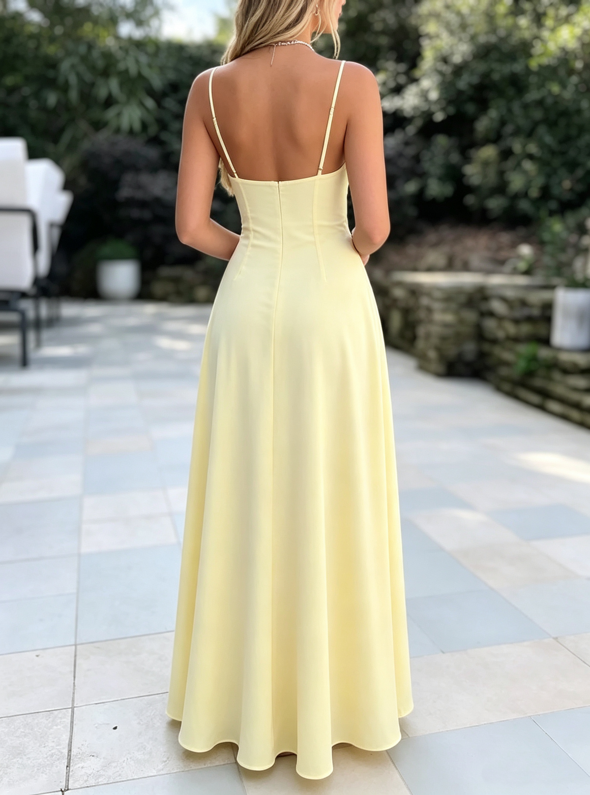 Cute Spaghetti Strap Maxi Dress Tie Front A-Line Prom Dress DP8207