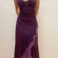 Dark Purple Spaghetti Straps Ruffles Vintage Long Prom Dress, DP3747