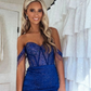 Vintage schulterfreies, perlenbesetztes, kurzes Sweetheart Homecoming-Kleid DP3427
