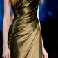 Elegant One Shoulder Satin Pleated Long Prom Dress with Split, DP2681