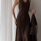 Vintage Halter Party Dress Brown Lace Evening Dress, DP2279