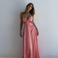 Yellow Strapless Cute Satin Simple A-Line Long Party Dress, DP2484