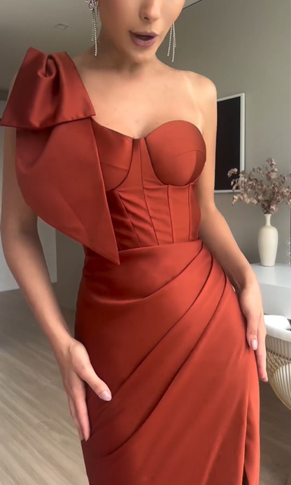 rust satin prom dress Princess Prom Dress Simple Long Satin Rust Bridesmaid Dresses Off The Shoulder Evening Gown For Women cg15620