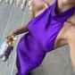 Purple Halter Open Back Simple Satin Party Dress Wedding Guest Dress DP3860