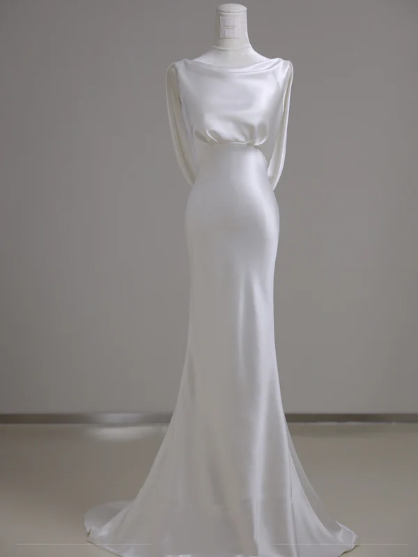 Stunning White Backless Mermaid Long Formal Evening Gown Wedding Dress, DP3482