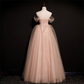 Pink Off Shoulder A-Line Tulle Long Prom Dress Graduation Dress, DP3656