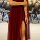 Rust Red One Shoulder A-Line Tulle Evening Gown Formal Long Party Dress, DP3316