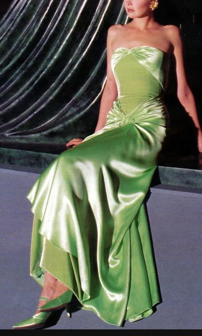 Green Strapless Sheath Velvet Satin Vintage Evening Dress, DP2662