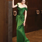 Green Off Shoulder Satin Long Prom Dress Evening Party Dress, DP2828