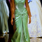 Green Strapless Sheath Velvet Satin Vintage Evening Dress, DP2662