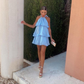 Blue Halter Layered Short Party Dress Homecoming Dress, DP2727