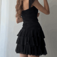 Black Straps Chiffon Summer Dress Short Homecoming Dress, DP2716