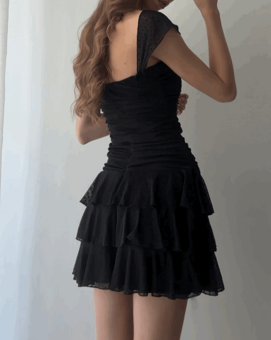 Black Straps Chiffon Summer Dress Short Homecoming Dress, DP2716