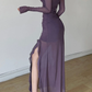 Dusty Purple Long Sleeves Sheath Party Dress Unique Birthday Outfits, DP3448