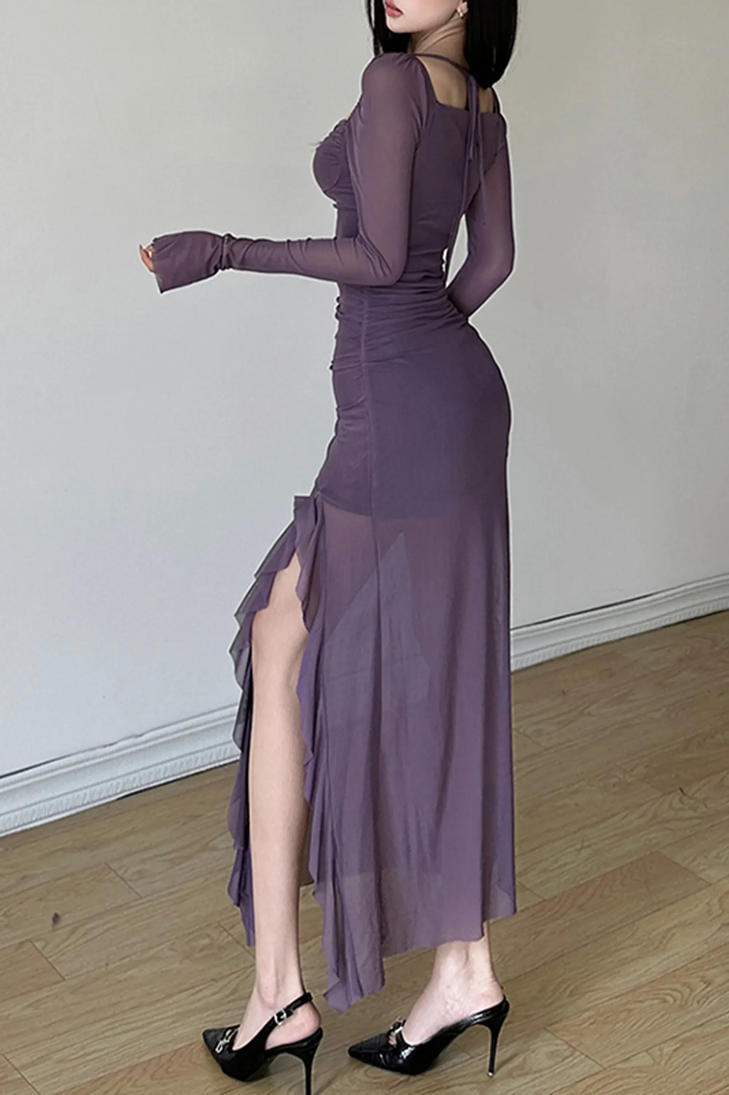 Dusty Purple Long Sleeves Sheath Party Dress Unique Birthday Outfits, DP3448