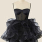 Black A-Line Straps Tulle Homecoming Dress Mini Party Dress, DP3031