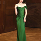 Green Off Shoulder Satin Long Prom Dress Evening Party Dress, DP2828