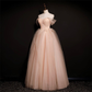 Pink Off Shoulder A-Line Tulle Long Prom Dress Graduation Dress, DP3656