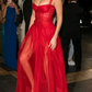 Sexy Red A-Line Organza See Through Long Prom Dress , DP2530