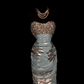 Robe de soirée longue style sirène bleue sans bretelles, à volants superposés et perles, style vintage, DP5410