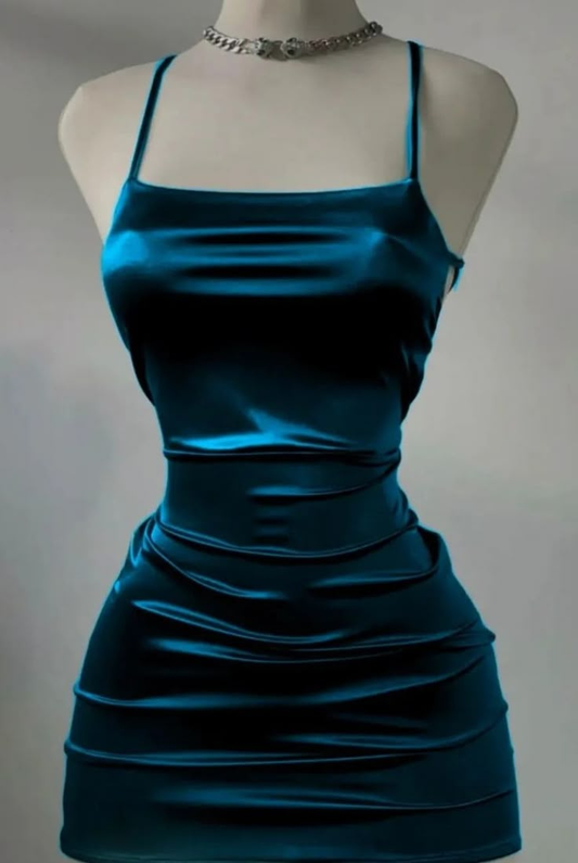 Green Straps Sheath Satin Backless Short Party Dresses Homecoming Dresses, DP5772
