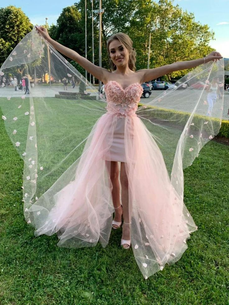 Pink Tulle Wedding Dress Floral Bridal Gown Corset Party Prom Dress,DP0214