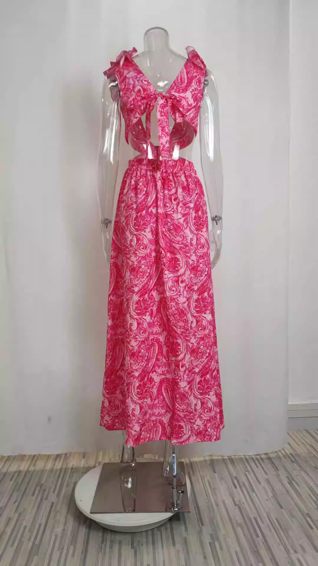 Simple Elegant Floral Print Cutout V-Neck Maxi Evening Dress DP8096